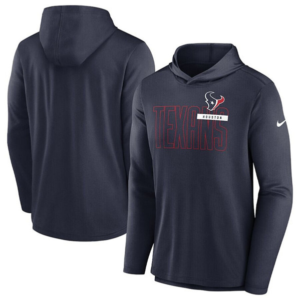 Men's Houston Texans Navy Lightweight Performance Hooded Long Sleeve T-Shirt